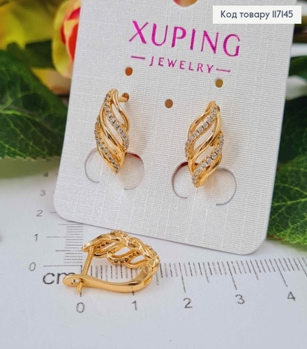 Серьги "ВОЛНЫ" с двумя строчками камней 1,6*0,7см (английская застежка), XUPING 18K 117145 фото 1