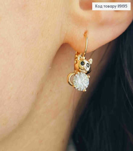 Сережки "Котик" з Блискучим каменем, довжина 2см, Xuping 18K 119195 фото 2