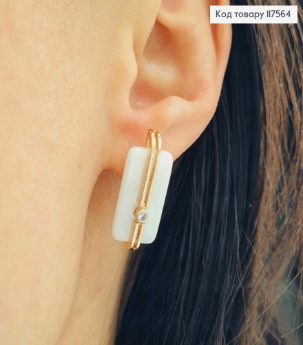 Серьги "Венера" с белой пластинкой и камешком, 2,5см, англ. зам. Xuping 18K 117564 фото 2