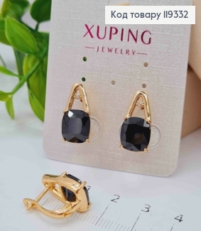 Серьги с изысканным черным камнем, длина 1,7см, английская застежка, XUPING 18K 119332 фото
