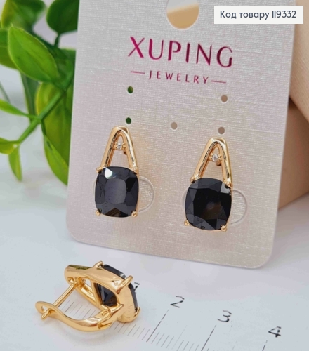 Серьги с изысканным черным камнем, длина 1,7см, английская застежка, XUPING 18K 119332 фото 1