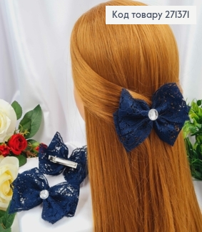 Заколка БАНТ темно синий , кружево с камешком, 11*8см, УКРАИНА 271371 фото