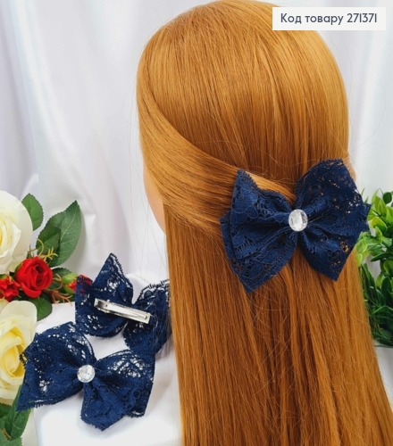 Заколка БАНТ темно синий , кружево с камешком, 11*8см, УКРАИНА 271371 фото 1
