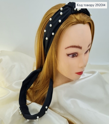 Обруч чалма черный с жемчужинами 292014 фото 1