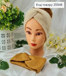 Повязка чалма, Вязаная, 20*9 см, цвета Молочная/Песочная в ассорт. 255148 фото