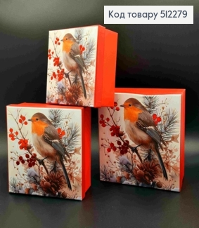 Набір коробок(3шт), квадратна з зображенням Снігур,(20х20х9см, 17,5х17,5х8,5см, 15х15х7см) 512279 фото