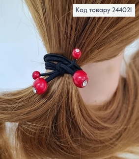Резинка подвійна з червоними бусиноками та камінцями  в асорт. 244021 фото