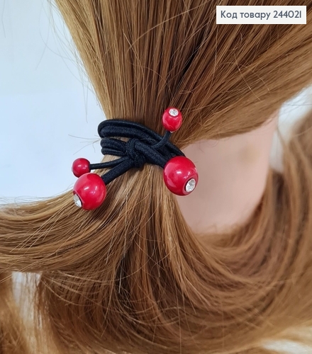 Резинка подвійна з червоними бусиноками та камінцями  в асорт. 244021 фото 1