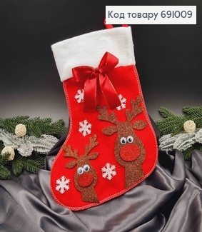 Чулок Рождественский, Красного цвета, со снежинками и оленями, 30*21см 691009 фото