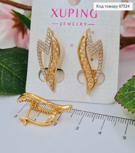 Серьги, "Сказочное Пламя" украшены камешками, 2,7см, англ. зам., XUPING 18K 117524 фото 2