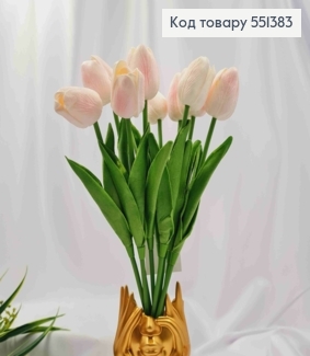 Искусственные цветы ТЮЛЬПАН, Розово-Белого цвета (полиуретановые), 9шт/букет, высота 33см, цветок 4см 551383 фото
