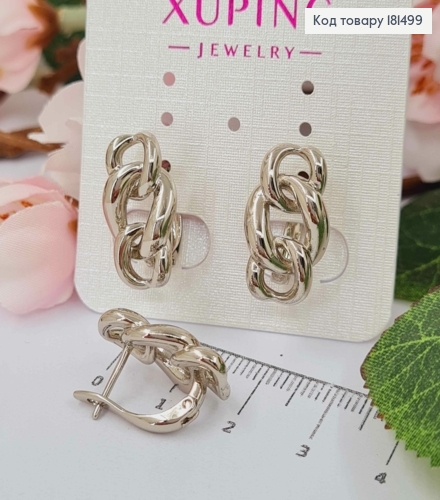 Сережки родованные, "Звенья цепи", 2см, английская застежка, Xuping 181499 фото 1