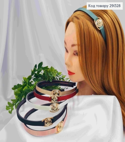 Обруч пластик украшен пряжкой с камешком, 1см, цвета в ассортименте. 291328 фото 1