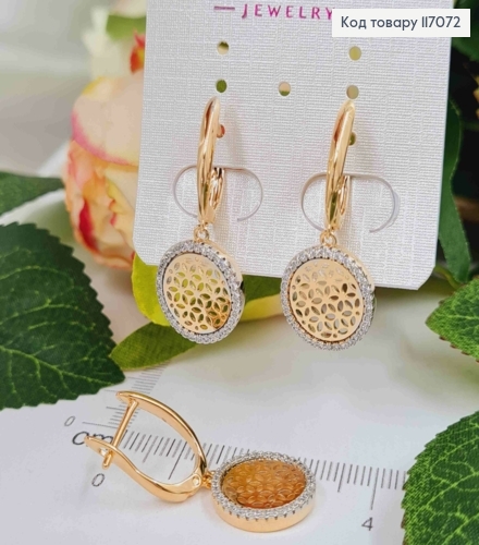 Серьги с ажурной подвеской в оправе из камешков, 3см, англ. зам. Xuping 18K 117072 фото 2