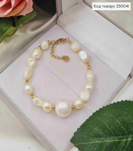 Браслет лимонного цвета, из бусинок разного размера и формы, 17+3,5см, сталь Stainless Steel 250041 фото 1