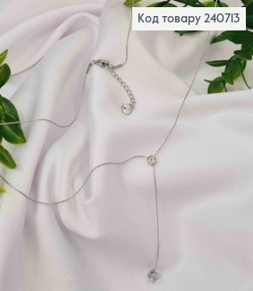 Цепочка серебряного цвета, с удлинителем и блестящими камешками, 45+5 см, сталь Stainless Steel 240713 фото