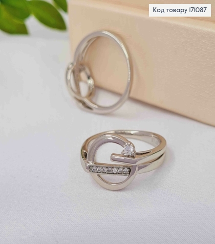 Кольцо родованное, "Иллюзия", геометрическое, с камнями, Xuping 171087 фото 1