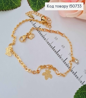 Браслет на ногу, якорное плетение, с подвесками бабочки и камешками, 24+4, Xuping 18K 150733 фото