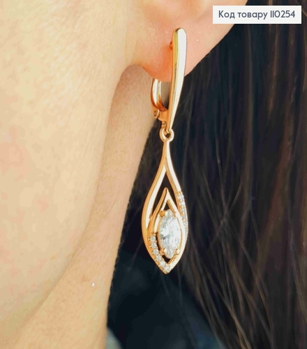 Серьги с подвижной подвеской в Блестящем камне, 1,8+2,5см, английская застежка, Xuping 18К 110254 фото 1