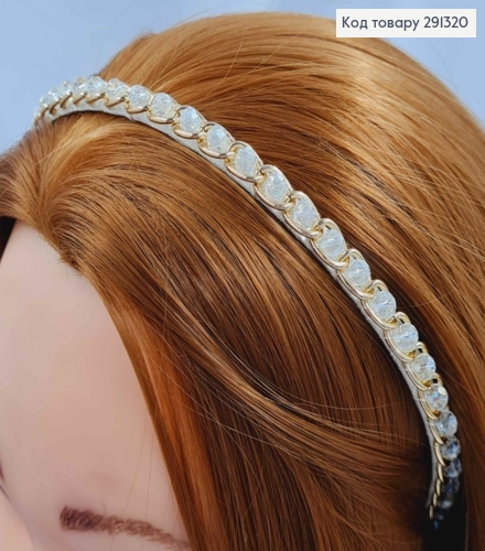 Обруч металевий з Золотим ланцюжком та Бусинками, Срібного кольору, 7мм 291320 фото 1