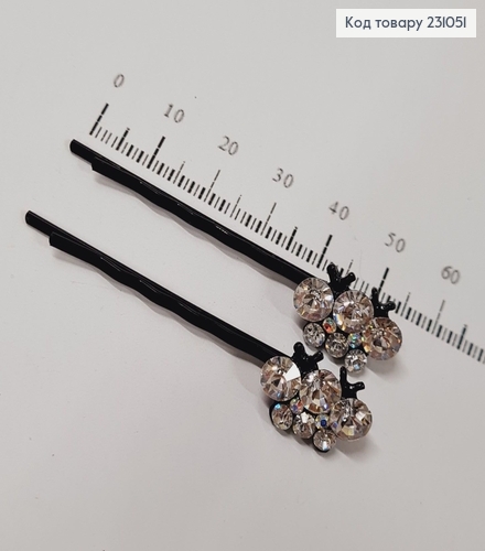 Заколка невидимка металл черная с большими камнями 6 см 2 шт / уп цена за уп. 231051 фото 2