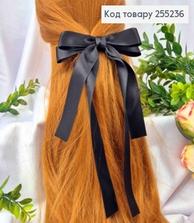 Бант ЧЕРНЫЙ,атласный, двойной с длинными хвостами, на заколке автоматик, размер 15*23см. 255236 фото