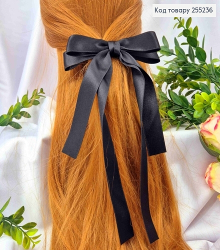 Бант ЧЕРНЫЙ,атласный, двойной с длинными хвостами, на заколке автоматик, размер 15*23см. 255236 фото 1