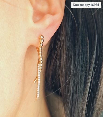 Серьги винтовые фактурные, с камешками и шариками, 3,7см, англ.зам. Xuping 18K 116935 фото 3