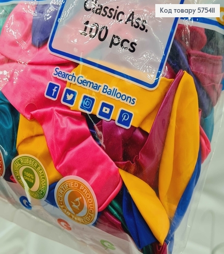 Воздушные шары латексные 12'' Gemar Цветные Перламутровые (30см), 100шт/уп 575411 фото 2