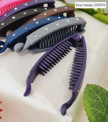 Заколка банан, каучук, с камешком, 8см, цветной в ассорт. 223074 фото 2