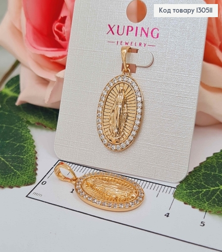 Иконка с Божией матерью, в оправе из камней, 2,5*1,5см, Xuping 18K 130511 фото 1