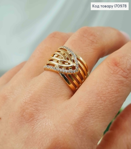 Кольцо широкое, со стрелочкой в камнях, с сечениями, Xuping 18K 170978 фото 2