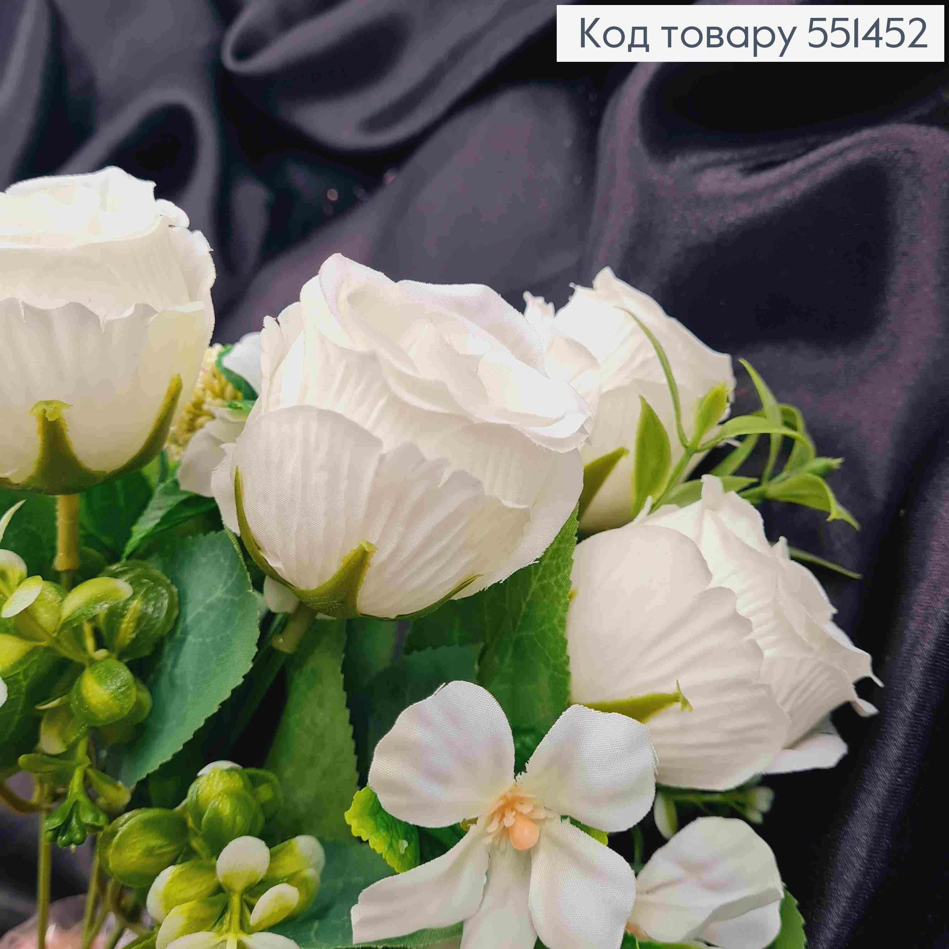 Искусственная композиция Розы с Жасмином, БЕЛОГО цвета, 7 веточек на металлическом стержне, высота 33см. 551452 фото 2