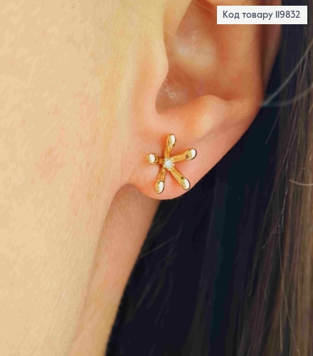 Набор: серьги гвоздики "Цветочки" и "Камешок" (3 пары/уп), 3мм; 8мм; 1см, Xuping 18K 119832 фото 2