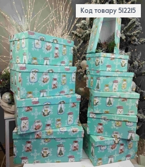 Набор коробок (10шт) НОВОГОДНИЙ принт, размеры от 37*29*16 до 19*13*7см 512215 фото