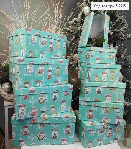 Набор коробок (10шт) НОВОГОДНИЙ принт, размеры от 37*29*16 до 19*13*7см 512215 фото 1