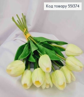 Искусственные цветы ТЮЛЬПАН, Мятно-Белого цвета (полиуретановые), 9 шт/букет, высота 33см, цветок 4см. 551374 фото