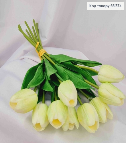 Искусственные цветы ТЮЛЬПАН, Мятно-Белого цвета (полиуретановые), 9 шт/букет, высота 33см, цветок 4см. 551374 фото 1