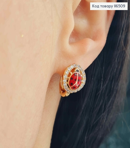 Серьги "Бедрик на кружочку" с камешками, 1,5см. англ. зам. Xuping 18K 116509 фото 2