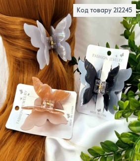 Краб пластик "Бабочка" двойной, размер 6,5*7,5см, темные цвета в ассортименте. 212245 фото