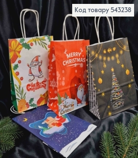 Пакет крафтовый Новогодний "Merry Christmas" в ассортименте, 22*16*8см 543238 фото