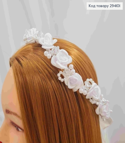 Венчик с Нежными цветками и Бусинками, Белого цвета, ручная работа 294101 фото 2