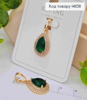 Кулон "Краплинка" з Зеленим каменем, розмір 1,8см, Xuping 18K 141138 фото