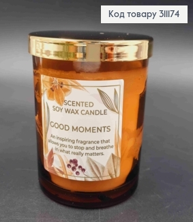 Аромасвічка СОЕВА в стакані "Good  Moments", з кришкою та дерев'яним гнотом, 220г/35год, BARTEK 311174 фото