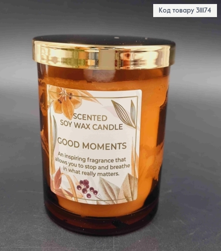 Аромасвічка СОЕВА в стакані "Good  Moments", з кришкою та дерев'яним гнотом, 220г/35год, BARTEK 311174 фото 1
