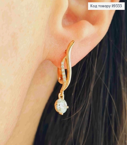 Сережки з камінцями та підвісним Блискучим каменем, довжина 2+0,5см, англійська застібка, XUPING 18K 119333 фото 1