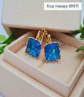 Серьги с квадратным изысканно-голубым камнем, дл. 1,5см, английская застежка, Xuping 18K 119971 фото