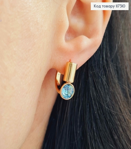 Серьги колечки 1,6см, с Голубым камнем в оправе 7,5мм, Xuping 18К. 117310 фото 1