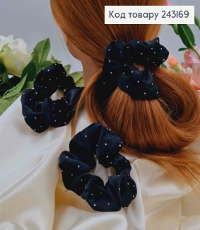 Резинка жатка Атласная, с мелкими блестками, 9см, черного цвета 243169 фото