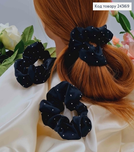 Резинка жатка Атласна, з дрібними блискітками, 9см, чорного кольору 243169 фото 1